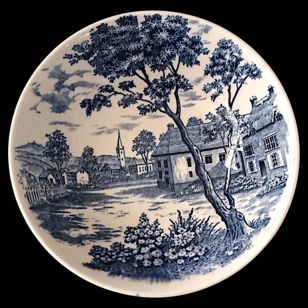 2 Holmar English Village Bowls Set Soup Cereal‎ Berry Blue White Vintage Japan